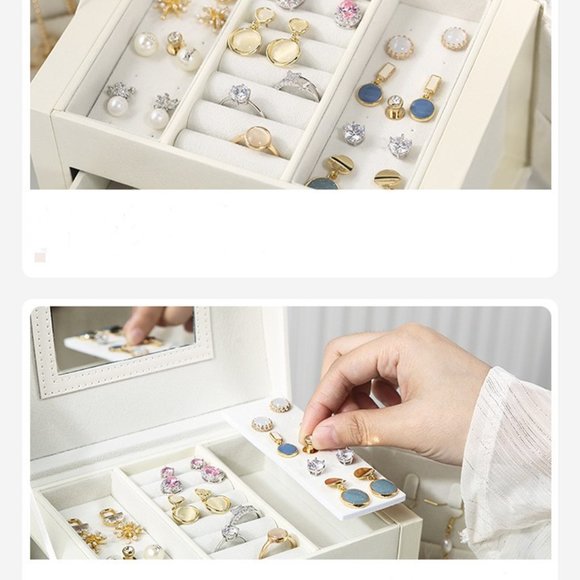 PU Leather Ladder Style Jewelry Box with Lock Mirror and Side Doors - Picture 5 of 7